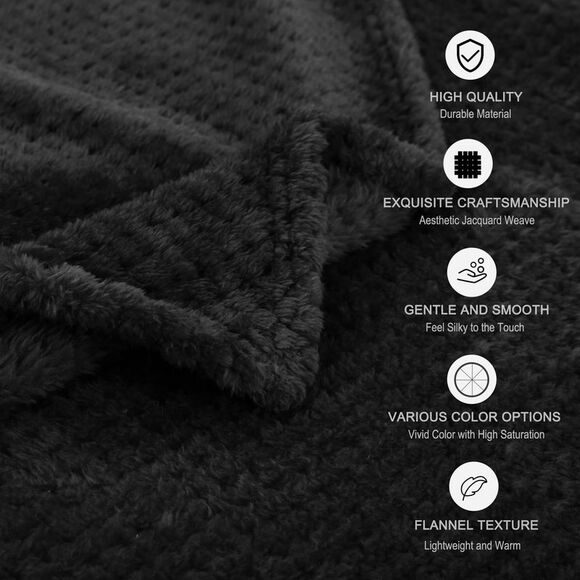 Flannel Fleece Bed Blankets Microfiber 330GSM 78"x90" Black - Picture 6 of 6